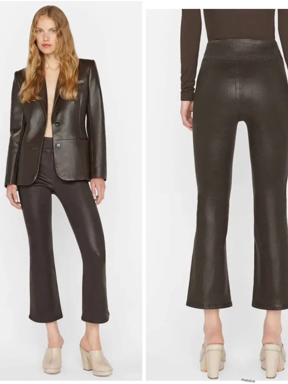 FRAME Jetset Cropped Flared Pants in Espresso - Coated Size 30-34 - Picture 2 of 9